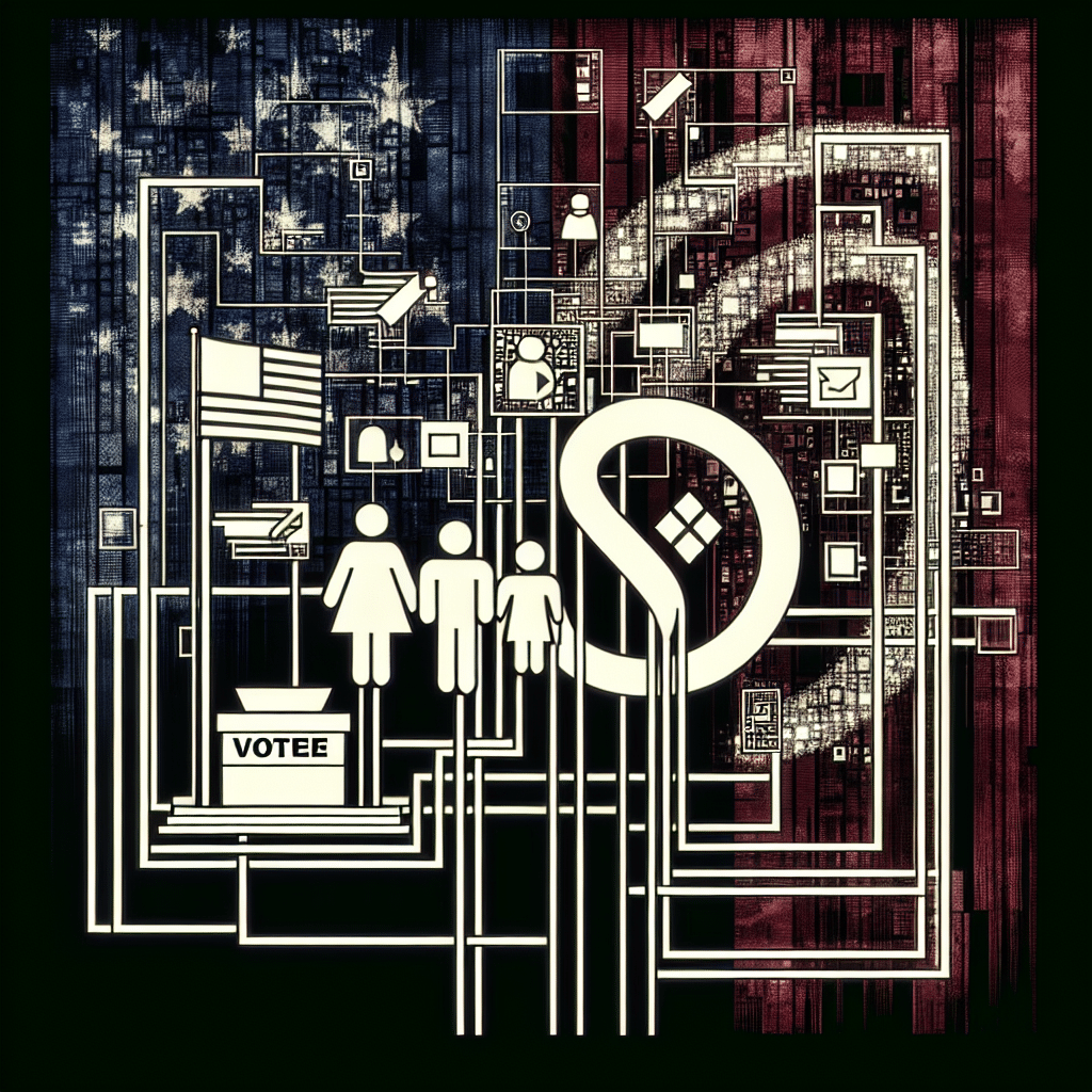 An abstract representation of political engagement as well as familial connections. The image should be without any text or identifiable characters. The political part can be symbolized with symbols such as a voting booth or a ballot box. The familial part can be symbolized by a parent-child bond represented as two interlocking shapes or a family tree. The entire depiction should be neutral in tone to respect the sensitivity around political views. No brands, names or text should be present in this conceptual representation.
